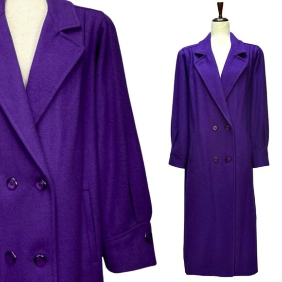 Miss New Yorker Vintage 80s Wool Blend Purple Longline Overcoat Size XL - Picture 1 of 14